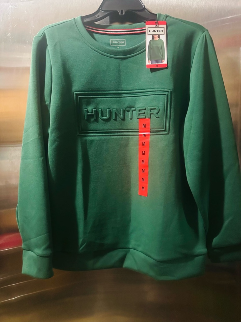 Hunter✨💚🤍Green Embossed Logo Crewneck Sweater